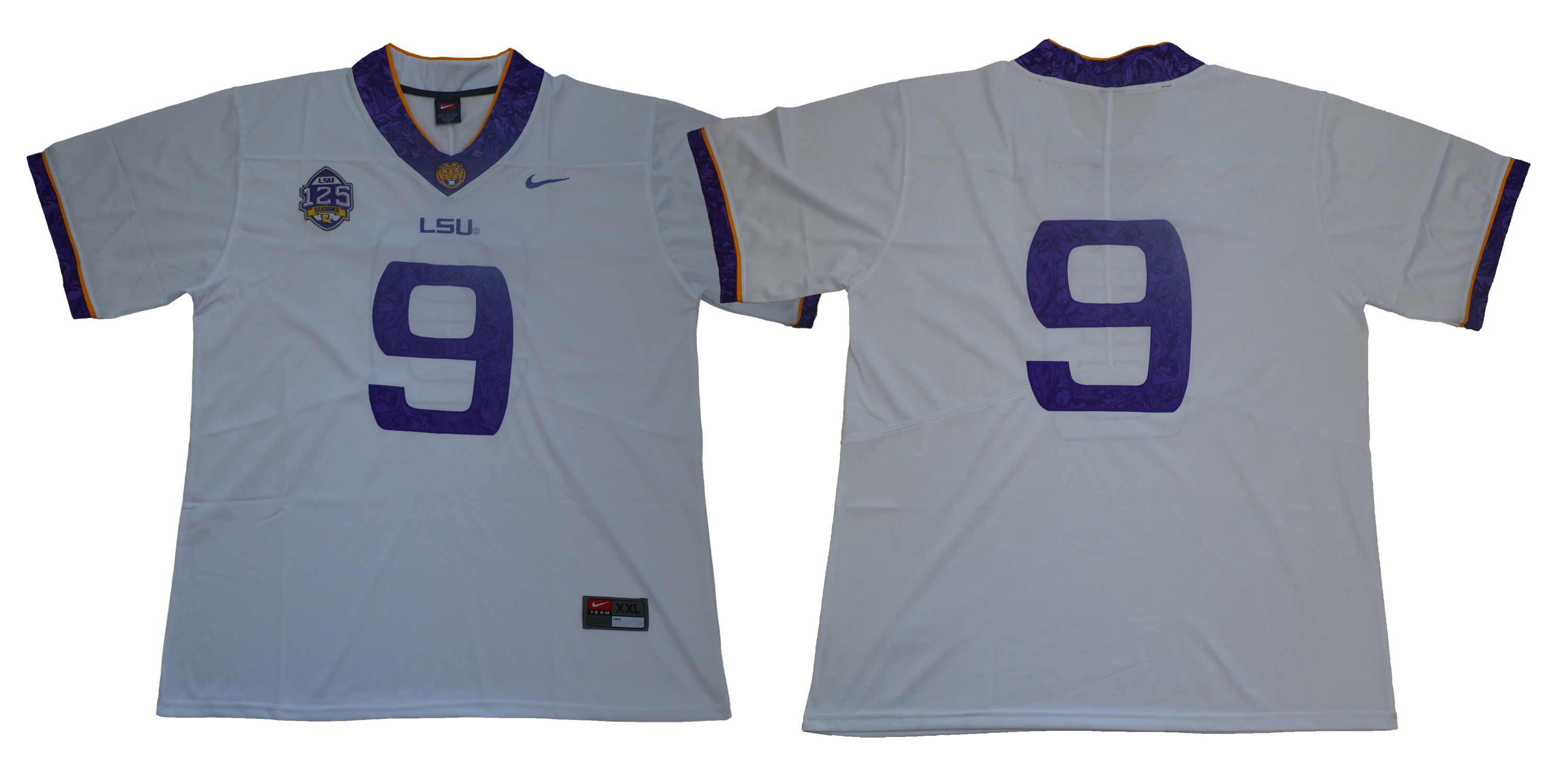 Men LSU Tigers 9 No name White Stitched NCAA Jersey